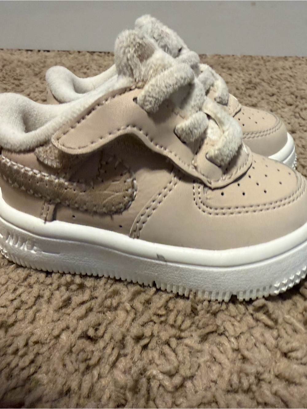 Baby Nike Easy-on Tan and White Plush Lined Sneakers